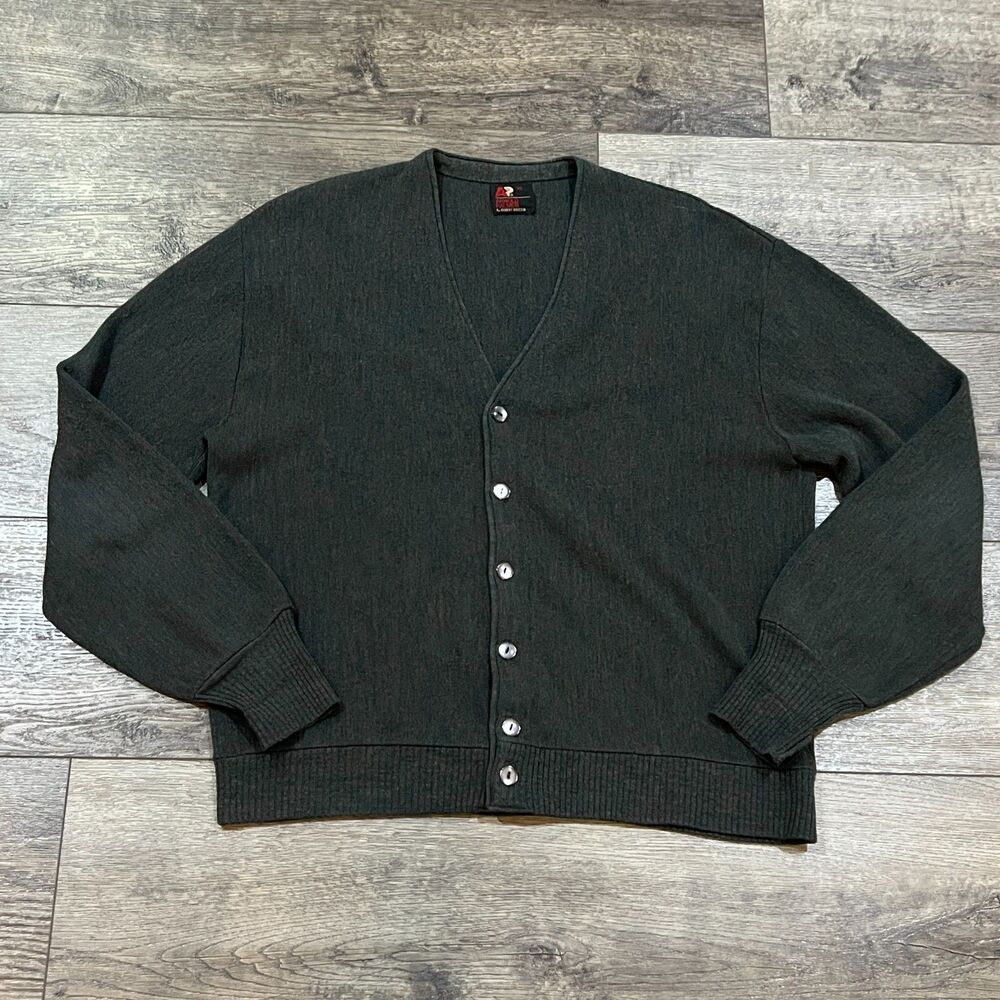 Vintage 70s Arnold Palmer by Robert Bruce Green Cardigan Sweater XL USA ILGWU